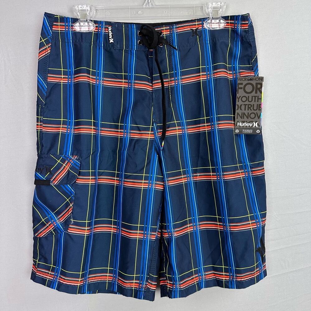 Hurley Puerto Rico Board Shorts Men’s 31 Plaid Navy Blue